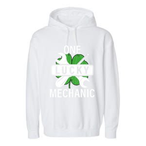 One Lucky Mechanic Funny Saint Patricks Day Graphic Gift Garment-Dyed Fleece Hoodie