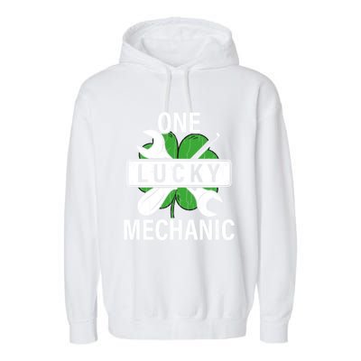 One Lucky Mechanic Funny Saint Patricks Day Graphic Gift Garment-Dyed Fleece Hoodie