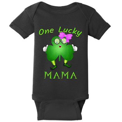 One Lucky Mama Pink Bow Shamrock St Patrick's Day Irish Mom Baby Bodysuit