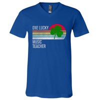 One Lucky Music Teacher St Patricks Day Vintage Retro Design Gift V-Neck T-Shirt