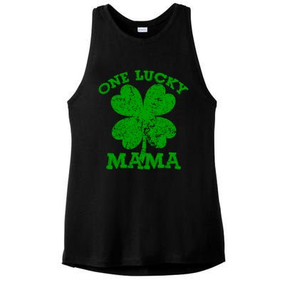 One Lucky Mama Vintage St Patricks Day Meaningful Gift Ladies PosiCharge Tri-Blend Wicking Tank