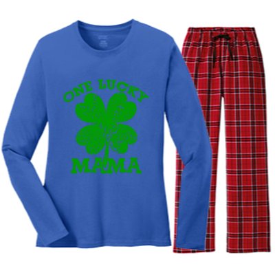 One Lucky Mama Vintage St Patricks Day Meaningful Gift Women's Long Sleeve Flannel Pajama Set 