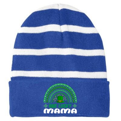 One Lucky Mama Gift St Patrick's Day Funny For Mama Cute Gift Striped Beanie with Solid Band