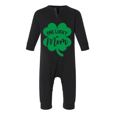 One Lucky Mom Shamrock Four Leaf Clover St Patricks Day Gift Infant Fleece One Piece