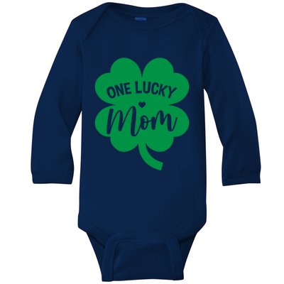 One Lucky Mom Shamrock Four Leaf Clover St Patricks Day Gift Baby Long Sleeve Bodysuit