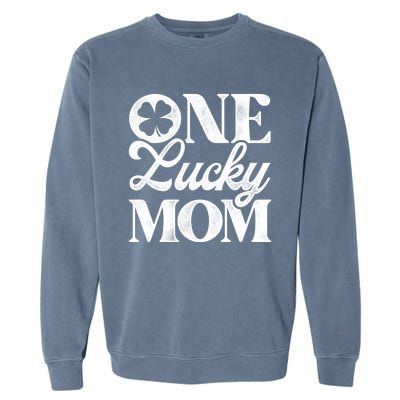 One Lucky Mom St Patricks Day Shamrock Ireland Irish Green Gift Garment-Dyed Sweatshirt