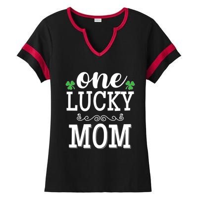 One Lucky Mom St Patrick's Themed Mummy Gift Ladies Halftime Notch Neck Tee