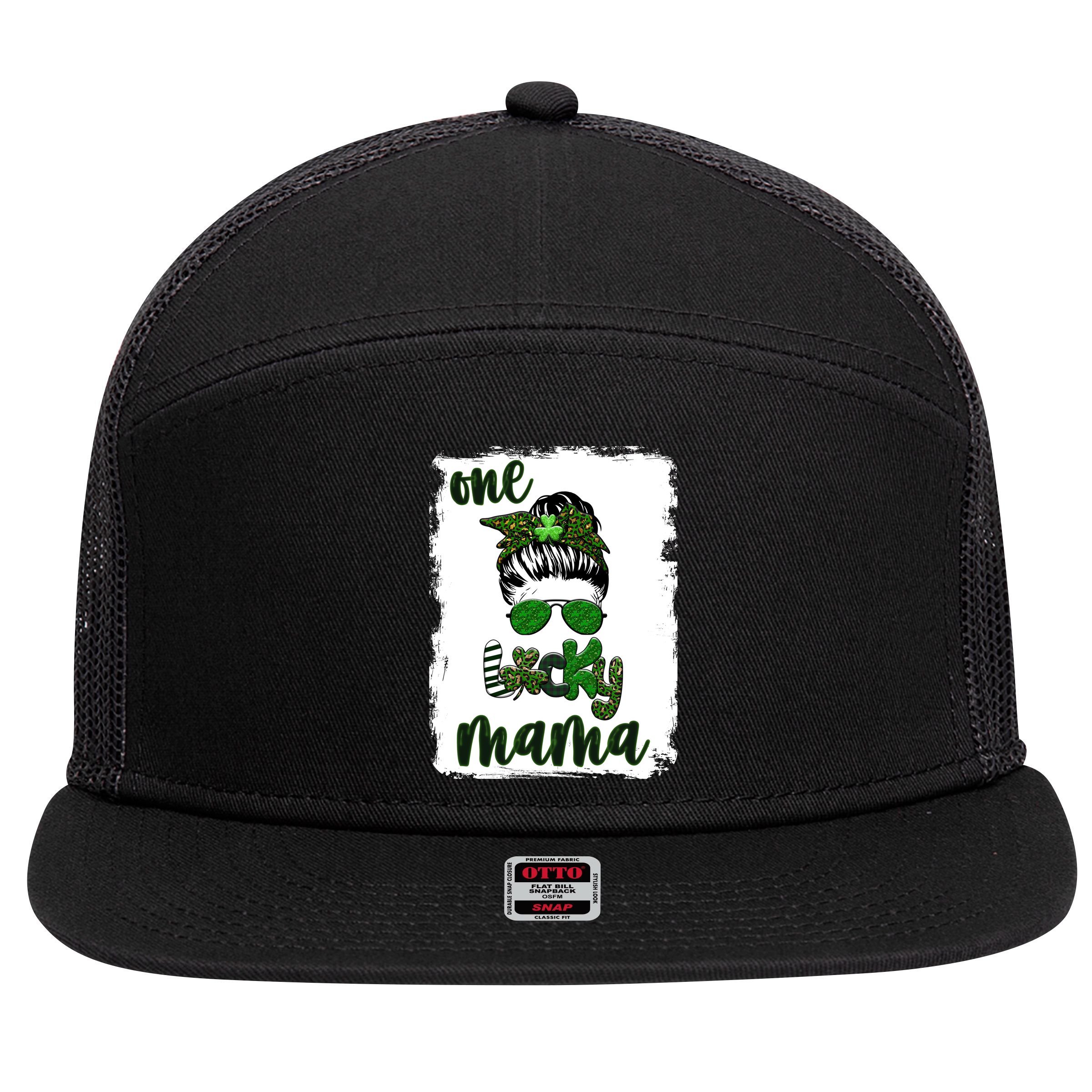 One Lucky Mama 7 Panel Mesh Trucker Snapback Hat