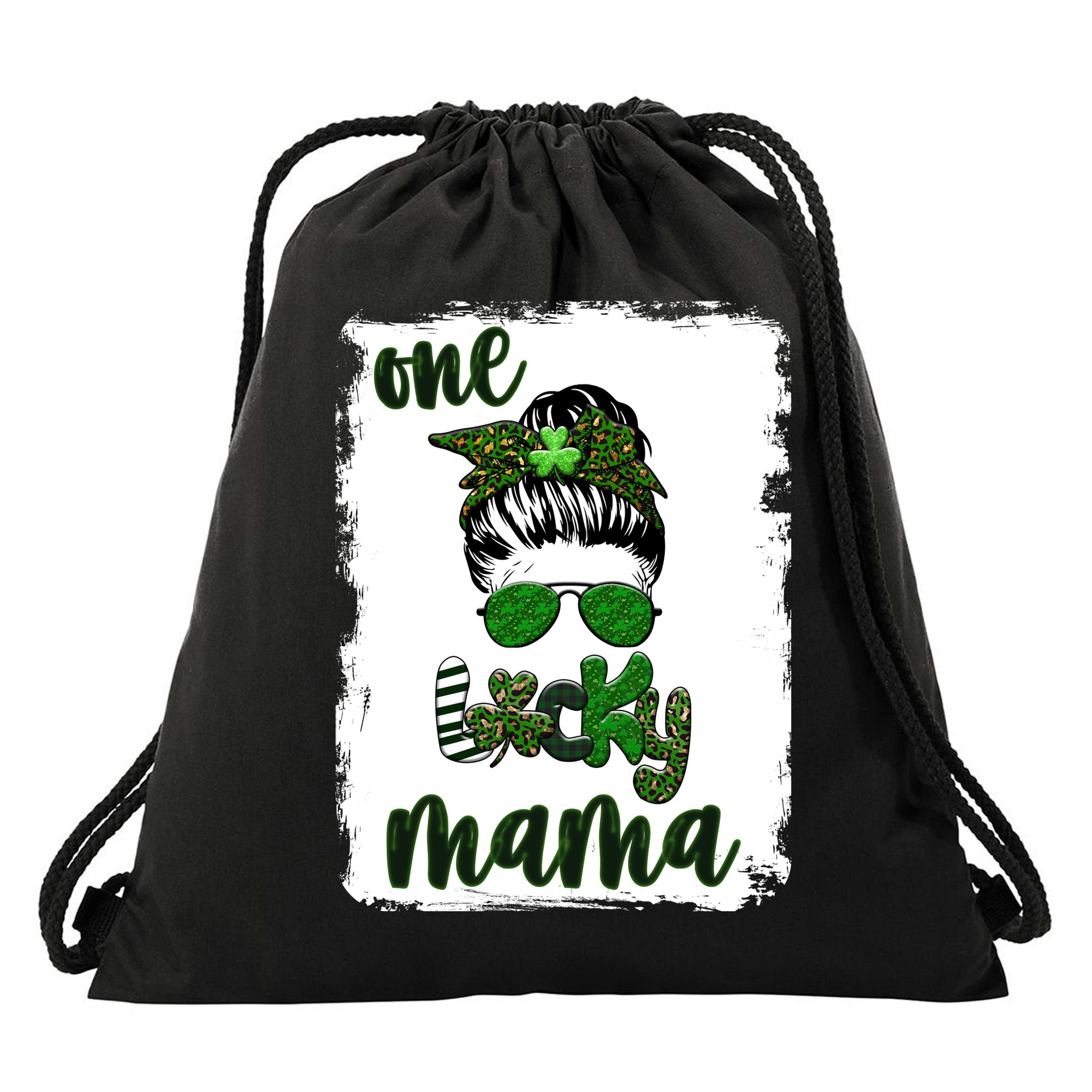 One Lucky Mama Drawstring Bag