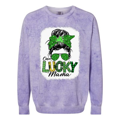 One Lucky Mama Cute Messy Bun St Patricks Day Colorblast Crewneck Sweatshirt