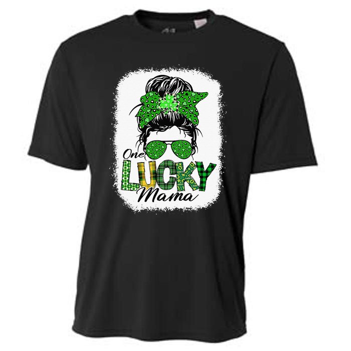 One Lucky Mama Cute Messy Bun St Patricks Day Cooling Performance Crew T-Shirt