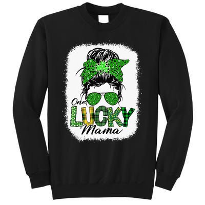 One Lucky Mama Cute Messy Bun St Patricks Day Sweatshirt