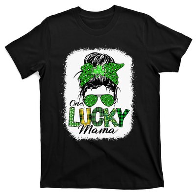 One Lucky Mama Cute Messy Bun St Patricks Day T-Shirt