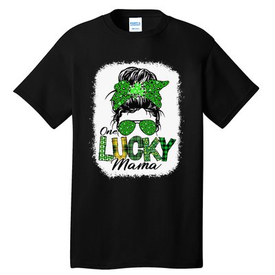 One Lucky Mama Cute Messy Bun St Patricks Day Tall T-Shirt