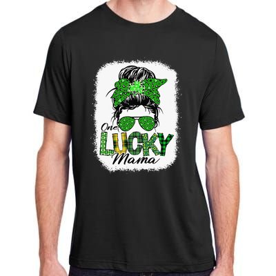 One Lucky Mama Cute Messy Bun St Patricks Day Adult ChromaSoft Performance T-Shirt