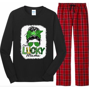 One Lucky Mama Cute Messy Bun St Patricks Day Long Sleeve Pajama Set