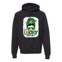 One Lucky Mama Cute Messy Bun St Patricks Day Premium Hoodie