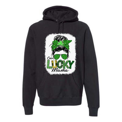 One Lucky Mama Cute Messy Bun St Patricks Day Premium Hoodie