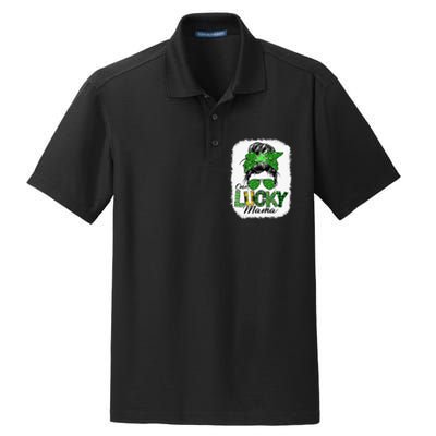 One Lucky Mama Cute Messy Bun St Patricks Day Dry Zone Grid Polo