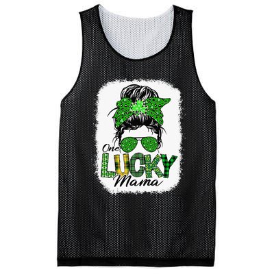 One Lucky Mama Cute Messy Bun St Patricks Day Mesh Reversible Basketball Jersey Tank