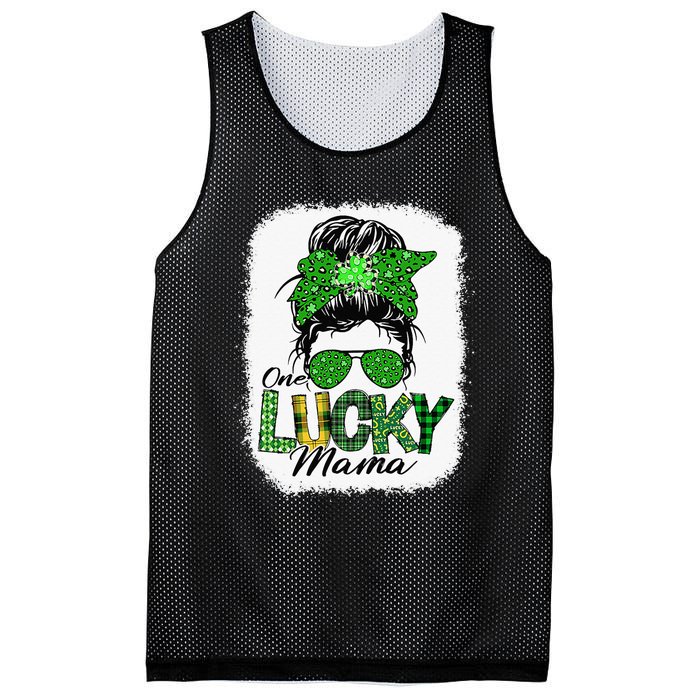 One Lucky Mama Cute Messy Bun St Patricks Day Mesh Reversible Basketball Jersey Tank