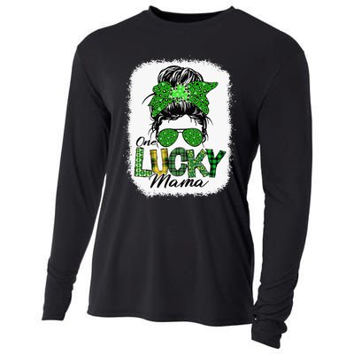 One Lucky Mama Cute Messy Bun St Patricks Day Cooling Performance Long Sleeve Crew