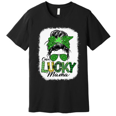 One Lucky Mama Cute Messy Bun St Patricks Day Premium T-Shirt