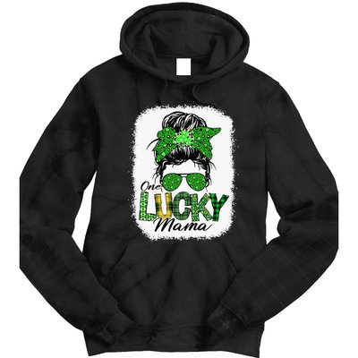 One Lucky Mama Cute Messy Bun St Patricks Day Tie Dye Hoodie