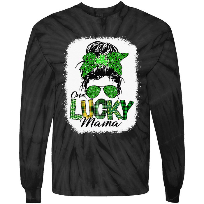 One Lucky Mama Cute Messy Bun St Patricks Day Tie-Dye Long Sleeve Shirt