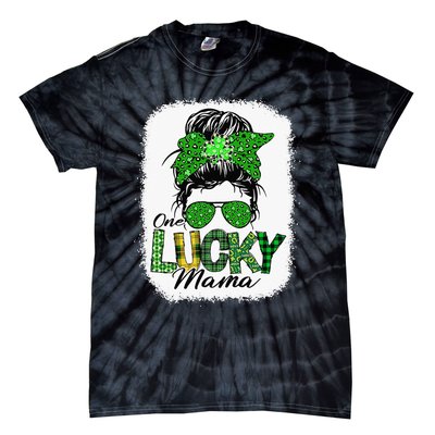 One Lucky Mama Cute Messy Bun St Patricks Day Tie-Dye T-Shirt