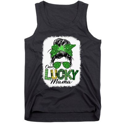 One Lucky Mama Cute Messy Bun St Patricks Day Tank Top