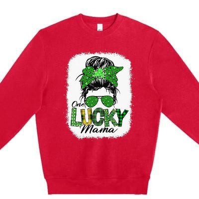 One Lucky Mama Cute Messy Bun St Patricks Day Premium Crewneck Sweatshirt