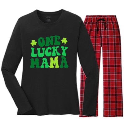 One Lucky Mama Retro Vintage St Patrick's Day Clothes Women's Long Sleeve Flannel Pajama Set 