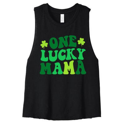 One Lucky Mama Retro Vintage St Patrick's Day Clothes Women's Racerback Cropped Tank