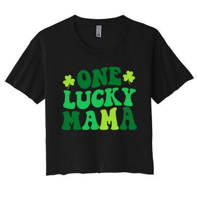 One Lucky Mama Retro Vintage St Patrick's Day Clothes Women's Crop Top Tee