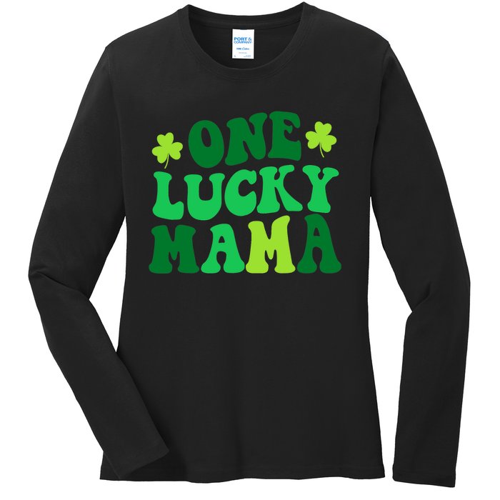 One Lucky Mama Retro Vintage St Patrick's Day Clothes Ladies Long Sleeve Shirt