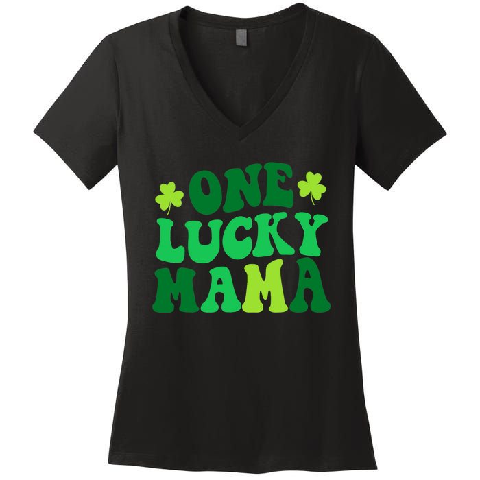 One Lucky Mama Retro Vintage St Patrick's Day Clothes Women's V-Neck T-Shirt