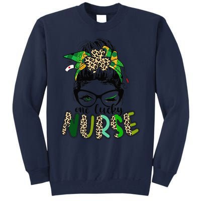 One Lucky Nurse Messy Bun Saint Patrick's Day Irish Tall Sweatshirt