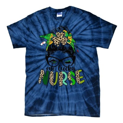 One Lucky Nurse Messy Bun Saint Patrick's Day Irish Tie-Dye T-Shirt