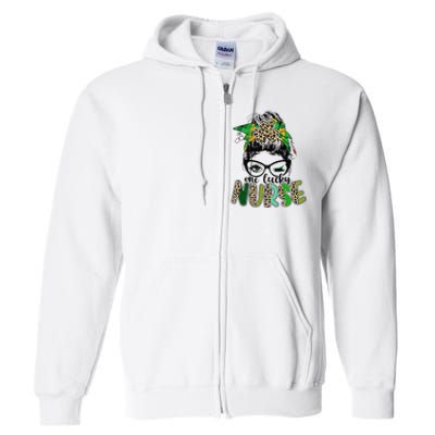 One Lucky Nurse Messy Bun Saint Patrick's Day Irish Full Zip Hoodie