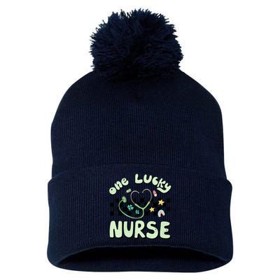 One Lucky Nurse Scrub RN ICU ER St Patricks Day Nurses Pom Pom 12in Knit Beanie