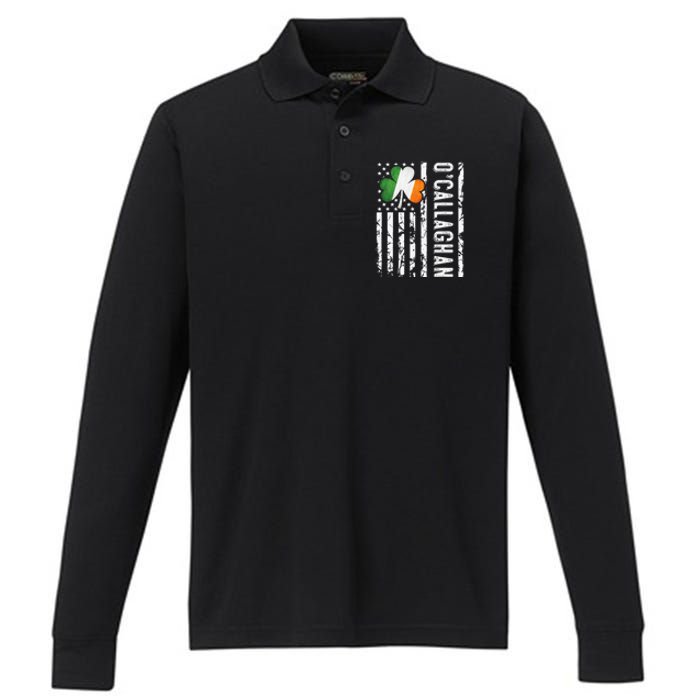 O'Callaghan Last Name Irish Pride Flag USA St Patrick's Day Performance Long Sleeve Polo