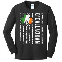 O'Callaghan Last Name Irish Pride Flag USA St Patrick's Day Kids Long Sleeve Shirt