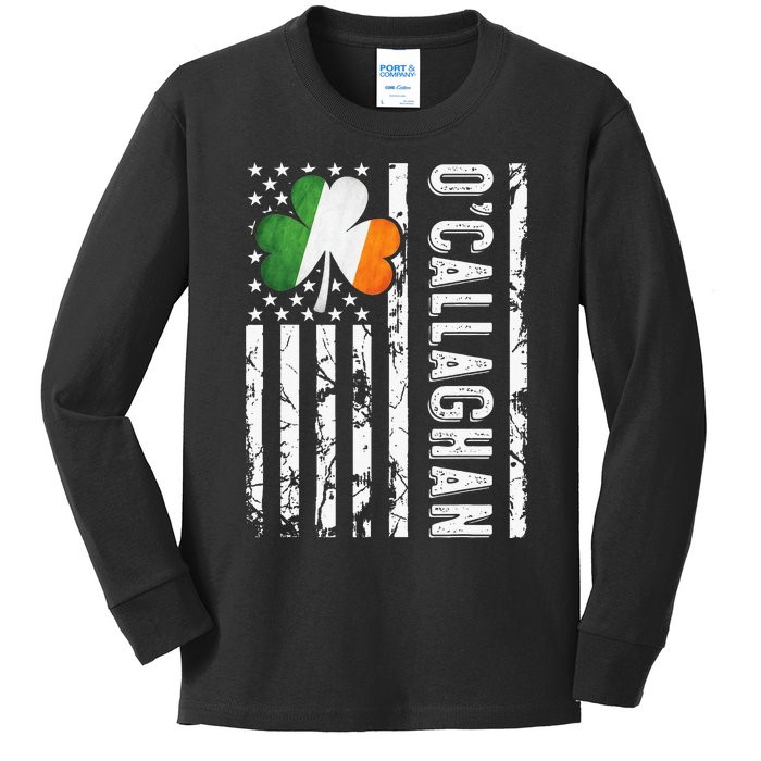 O'Callaghan Last Name Irish Pride Flag USA St Patrick's Day Kids Long Sleeve Shirt