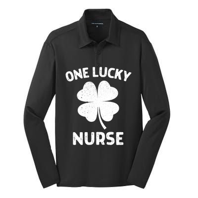 One Lucky Nurse St Patricks Day Green Shamrock Leaf Silk Touch Performance Long Sleeve Polo