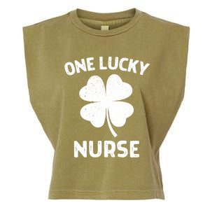 One Lucky Nurse St Patricks Day Green Shamrock Leaf Garment-Dyed Women's Muscle Tee