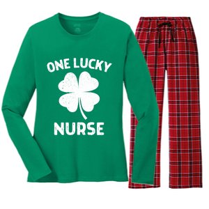 One Lucky Nurse St Patricks Day Green Shamrock Leaf Women's Long Sleeve Flannel Pajama Set 