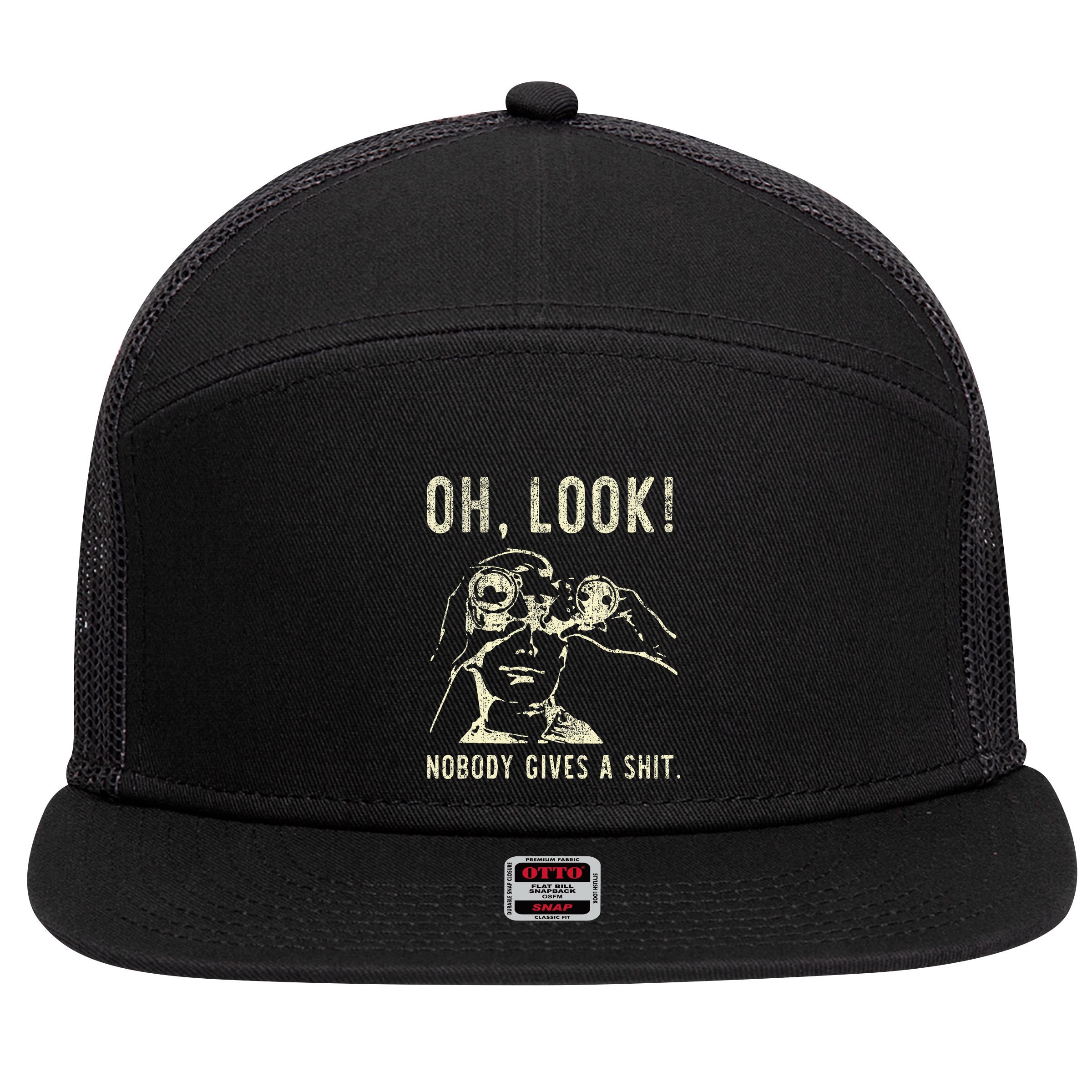 Oh Look Nobody Gives A Shit Sarcastic Retro 7 Panel Mesh Trucker Snapback Hat