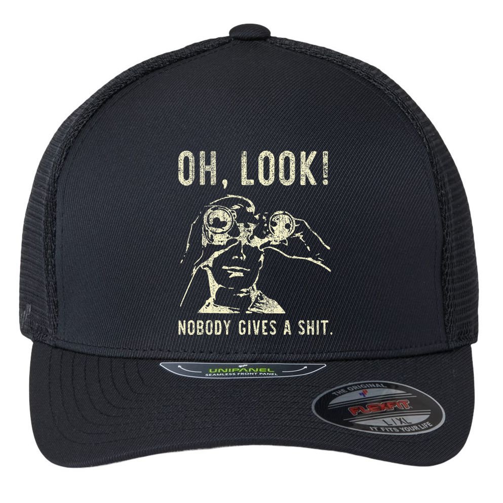Oh Look Nobody Gives A Shit Sarcastic Retro Flexfit Unipanel Trucker Cap