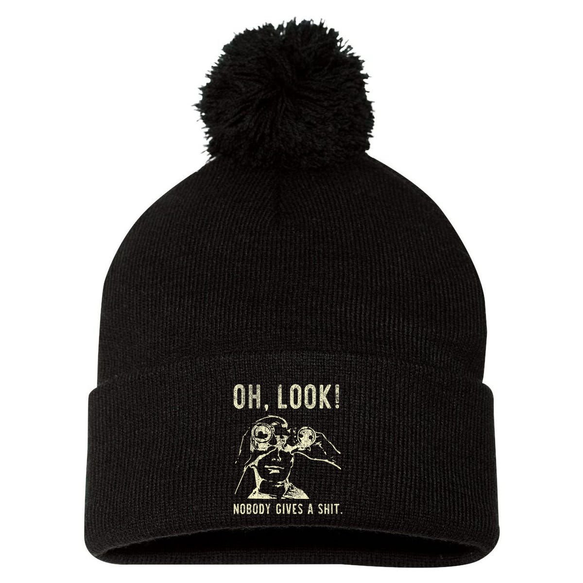 Oh Look Nobody Gives A Shit Sarcastic Retro Pom Pom 12in Knit Beanie